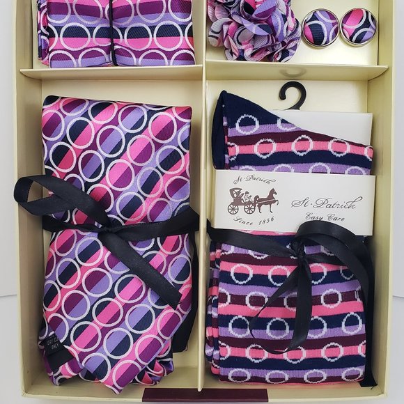 St. Patrick Purple Pink Neck Tie & Socks Box 5 Set
